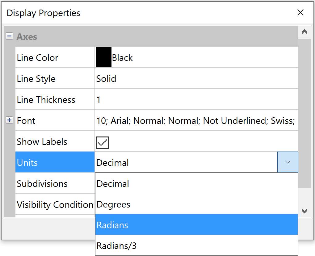 Axes Display Properties